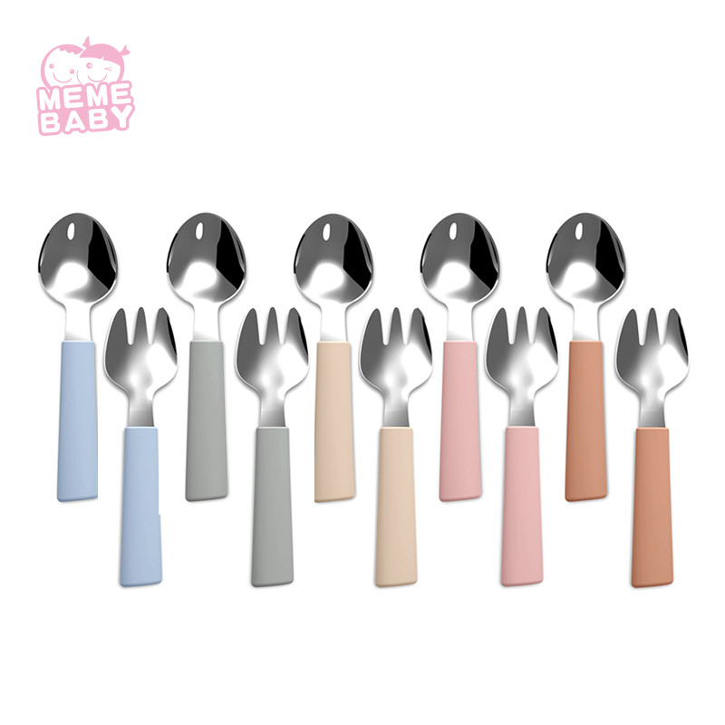 LFGB Stainless Steel Silicone Training Fork And Spoon Durable For Kids